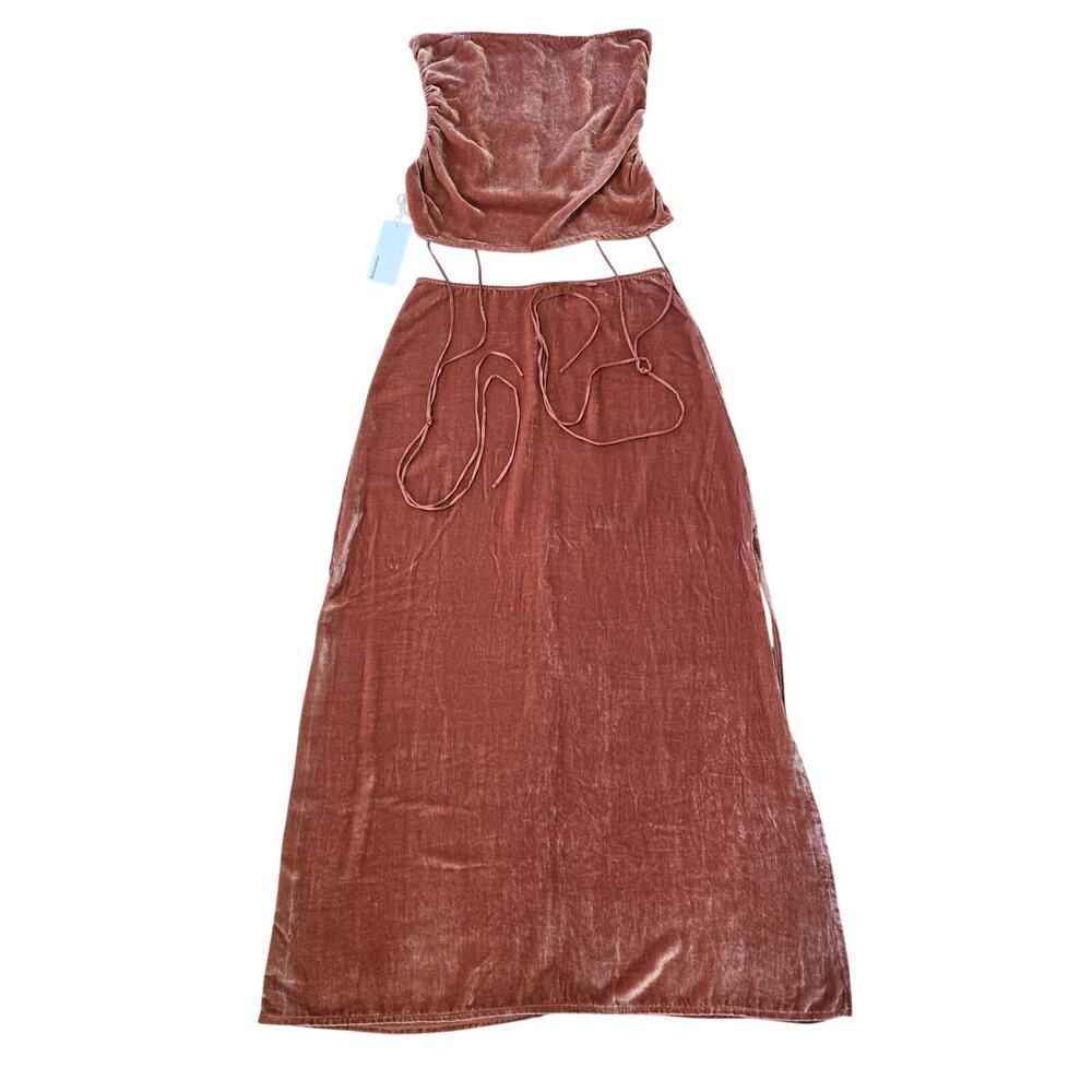 Reformation Velvet 2 Piece Set Salmon Silk Blend Midi Skirt Size 4 NWT